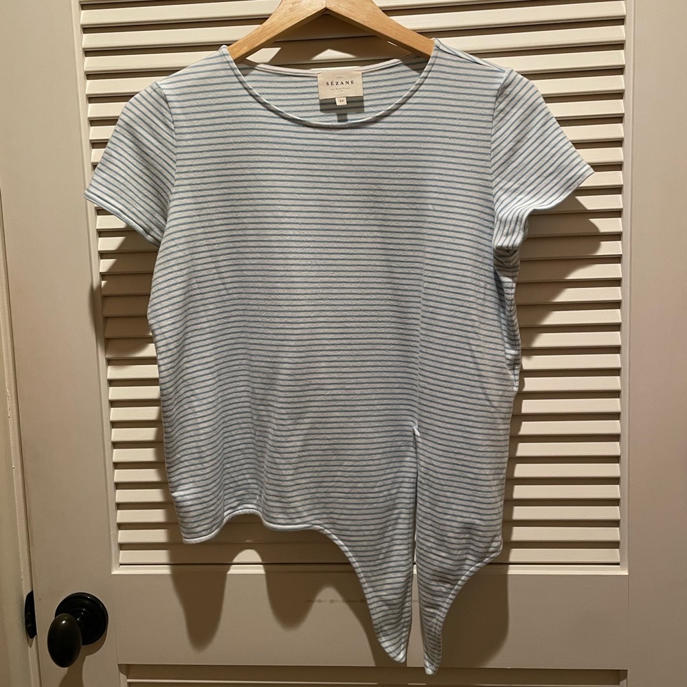 Sezane nautical front tie shirt in blue and white stripes sz XS